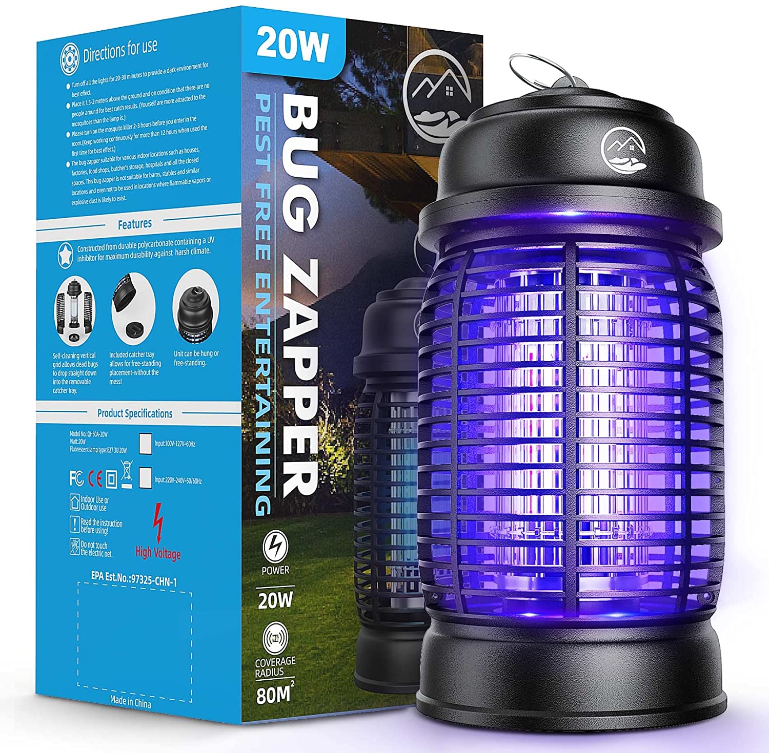 Bug Zapper for Outdoor and Indoor Mosquito Zapper with High Powered 4200V Electric Fly Traps Waterproof Fly Zapper Mosquito Killer for Home Backyard Patio Garden Camp. 