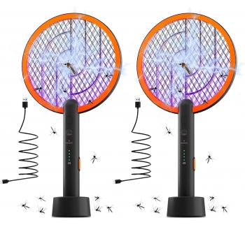 Electric Fly Swatter Racket, Mosiller 2 in 1 Smart Bug Zapper & Power Take Off Generators with USB Rechargeable Base, Powerful Mosquitoes Trap Lamp & Fly Killer for Home, Bedroom (2 Pack)