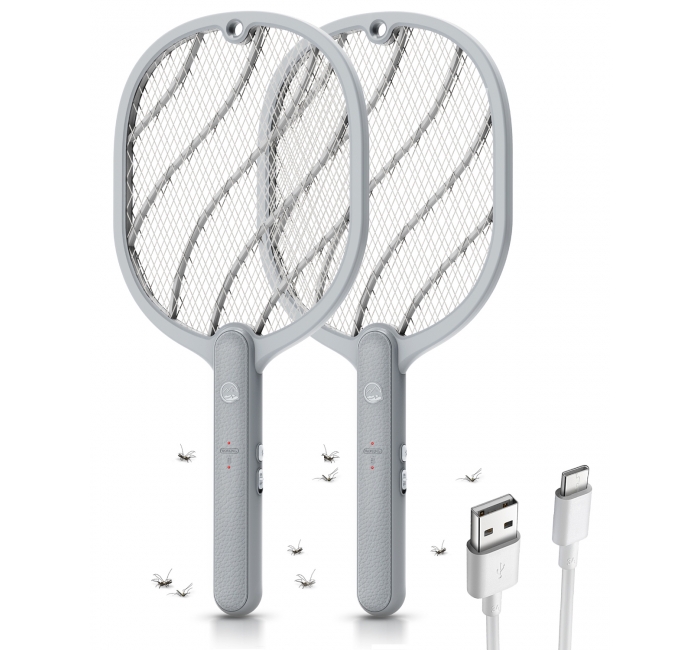 Electric Fly Swatter, 3800V Handheld Bug Zapper Racket, Type-C Rechargeable, Mosquito Zapper for Indoor Outdoor, 3-Layer Safety Mesh, Easy to Use, Lightweight (2 Pack)
